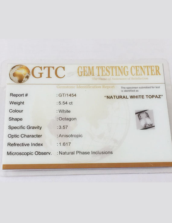 6.16 Ratti (5.54 ct) Natural Certified White Topaz